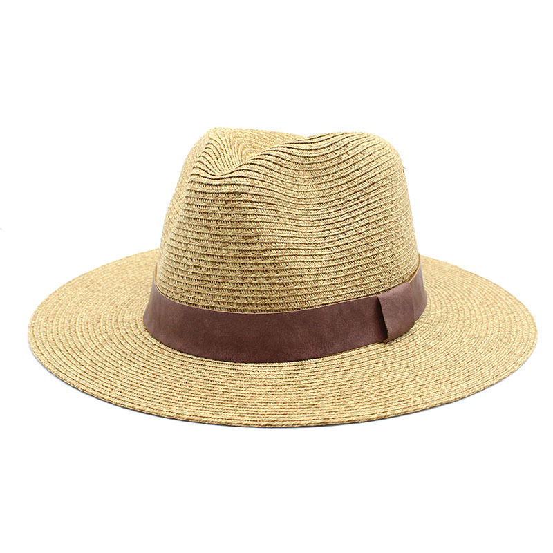 カスタムリボンメンズサマーワイドブリムFedora Straw Hat